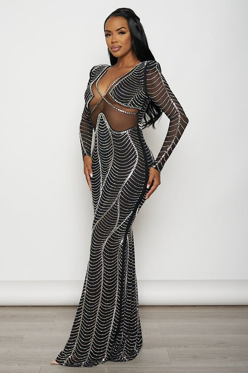 BJN YOUR FAVORITE GIRL EMBELLISHED MAXI DRESS - BLACK